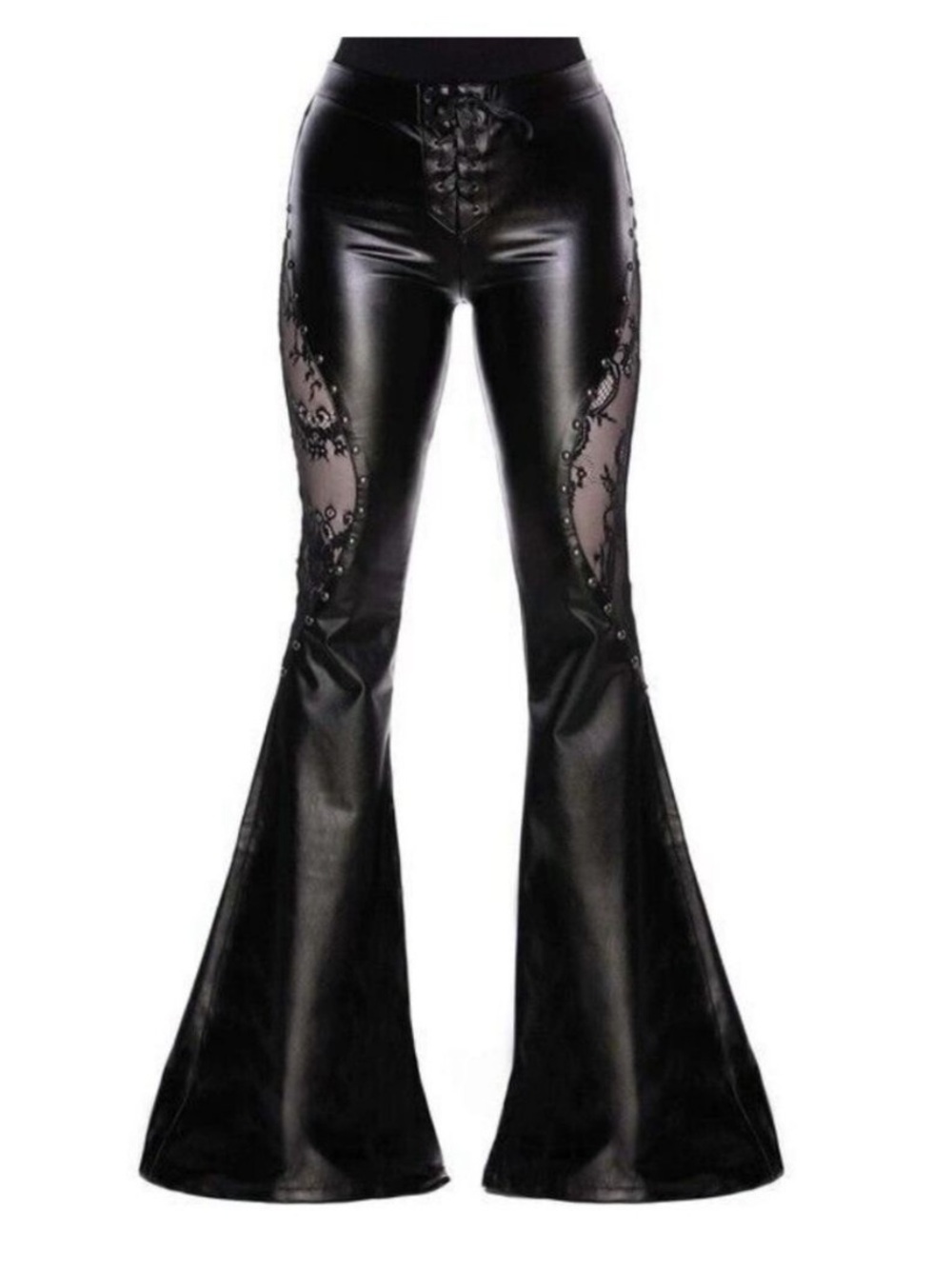 Killstar Sable Lace Bell Bottom Pants Faux Leather Size XXL